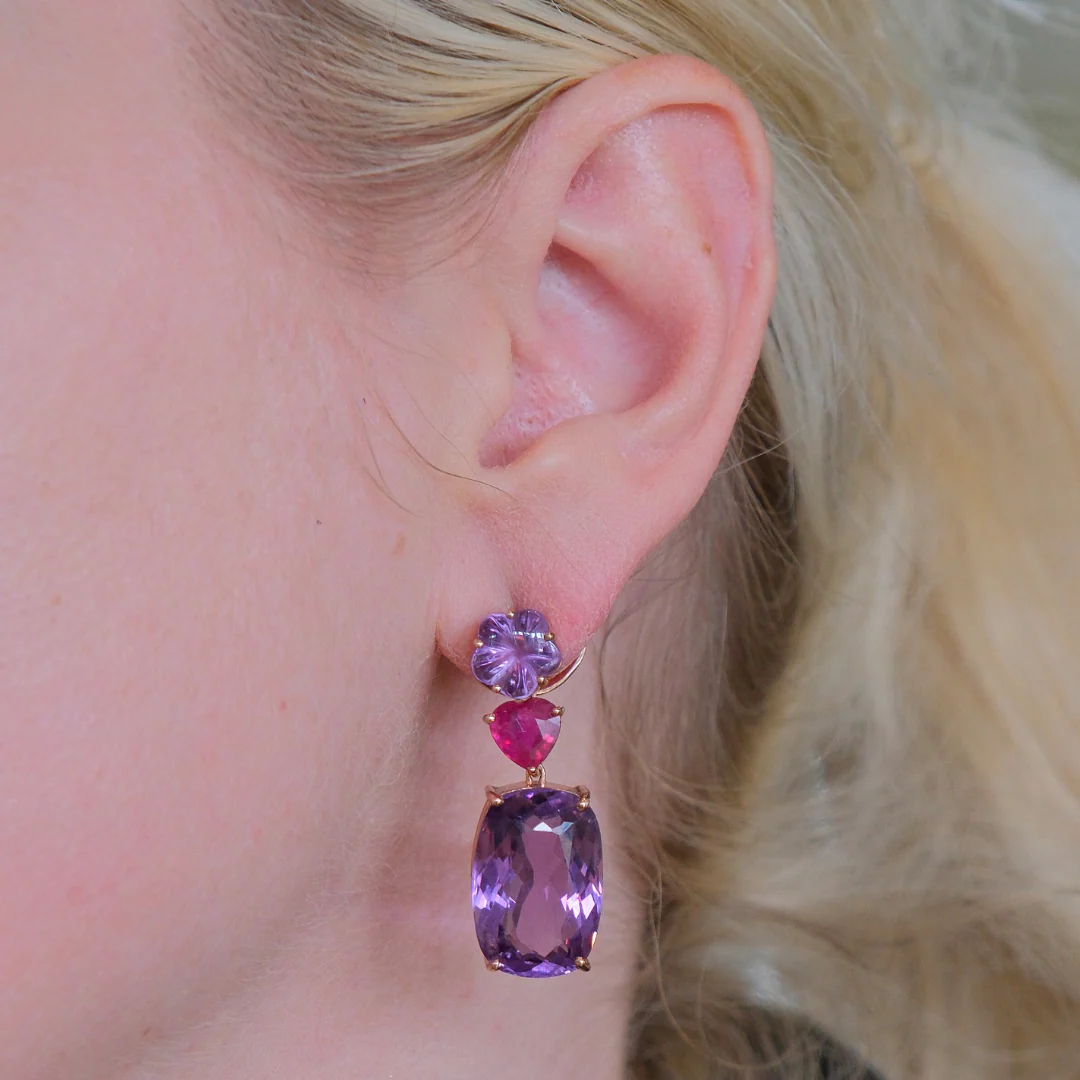 Abstract Amethyst and Ruby Earrings - Image 2