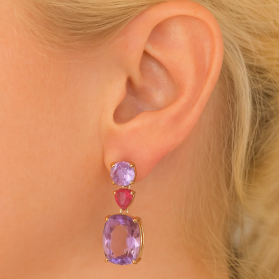 Abstract Amethyst and Ruby Earrings - Image 3