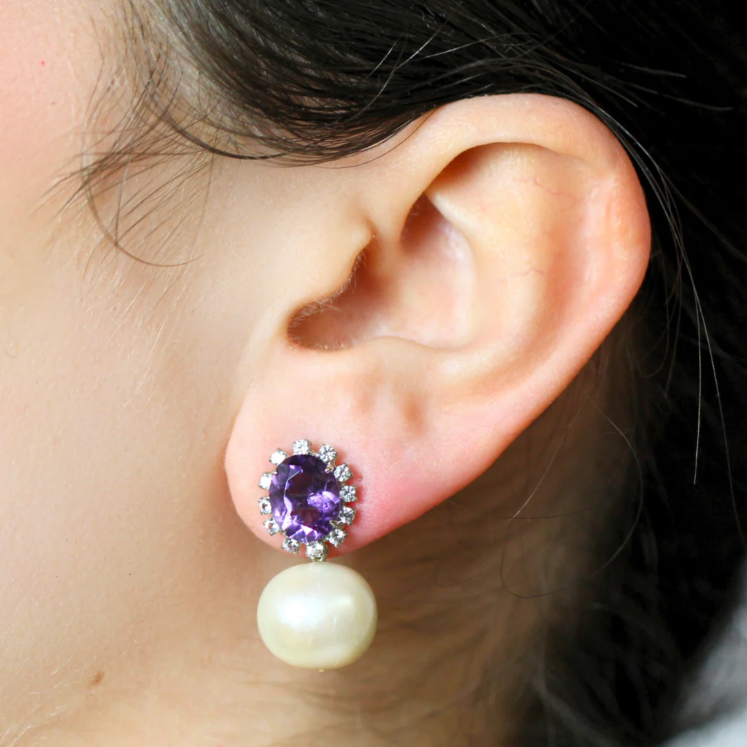 Amethyst Topaz and Freshwater Pearl Earrings - Image 2