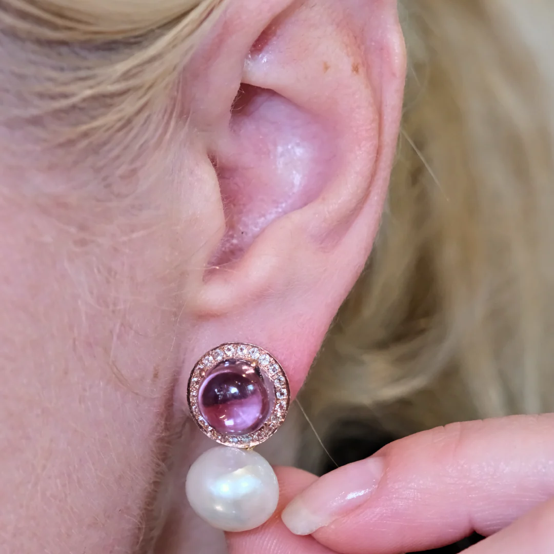 Amethyst Topaz and Freshwater Pearl Earrings - Image 2