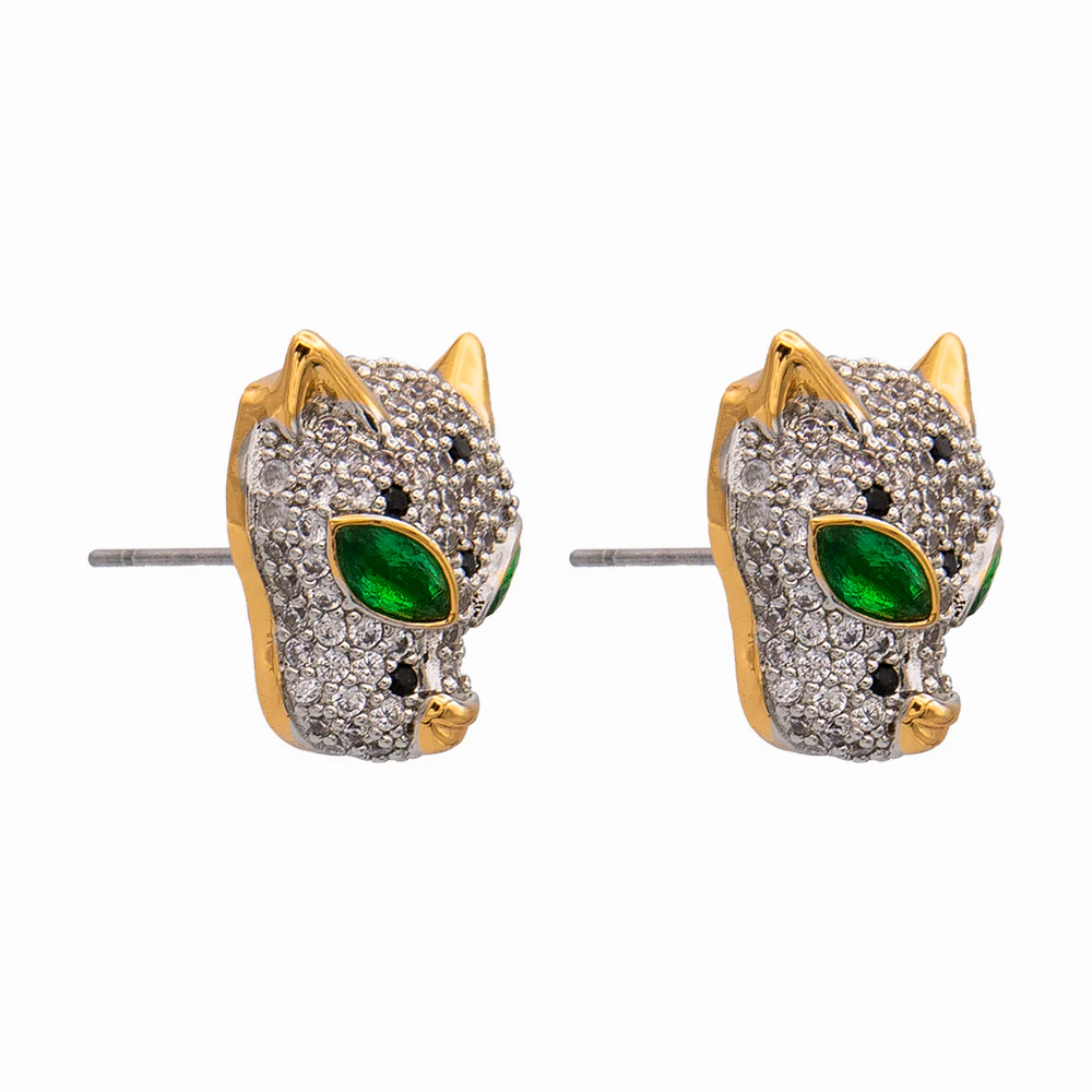 Crystal Leopard Head Stud Earrings - Image 4