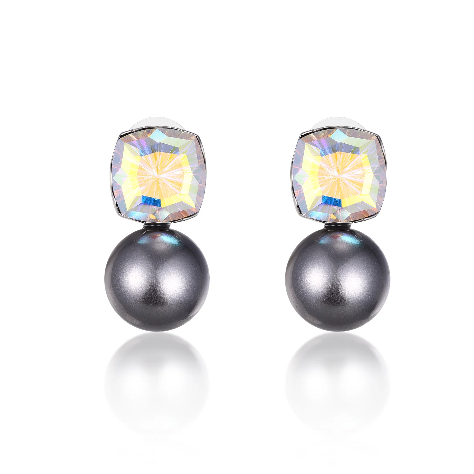 Crystal Square and Faux Pearl Earrings - Image 3