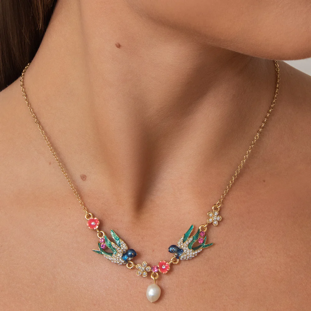 Crystal Swallows with Baroque Pearl Necklace - Image 2