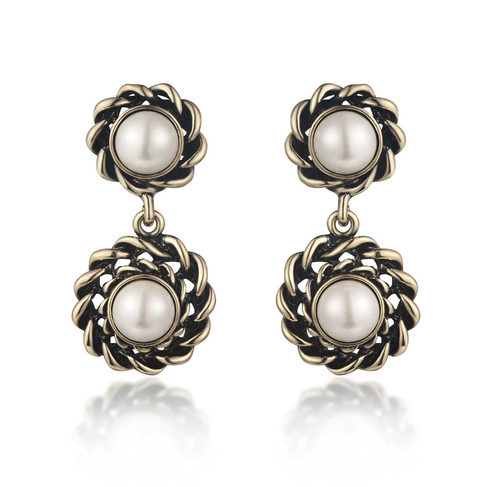Double Faux Pearl Drop Earrings