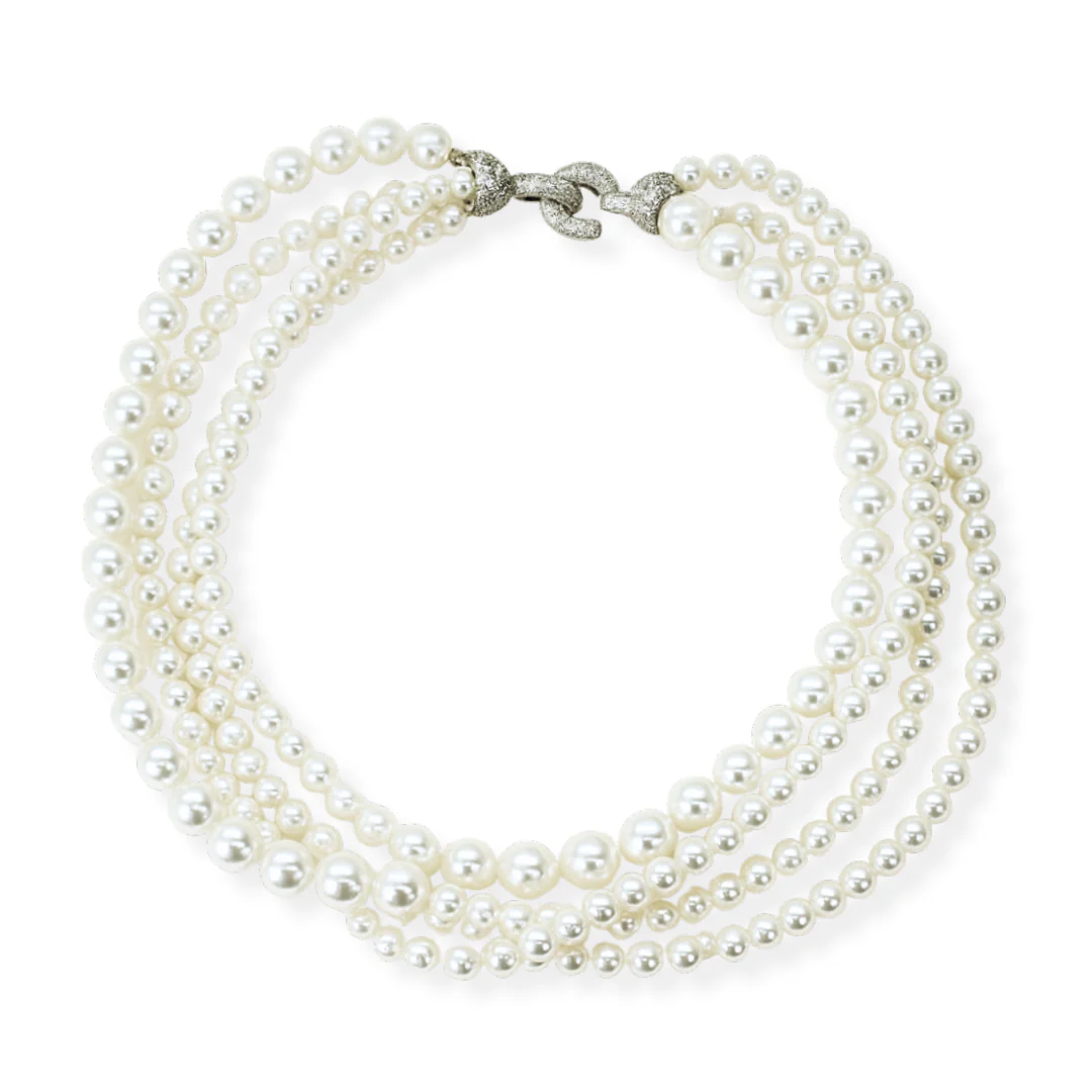 Four Strand Faux Pearl and Crystal Necklace - Image 3