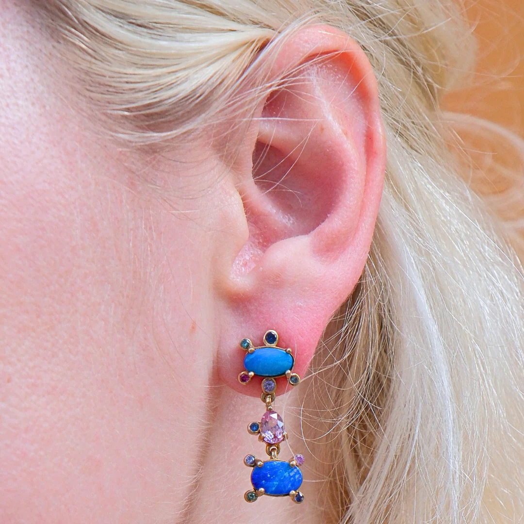 Pink Sapphire and Blue Opal Earrings - Image 2