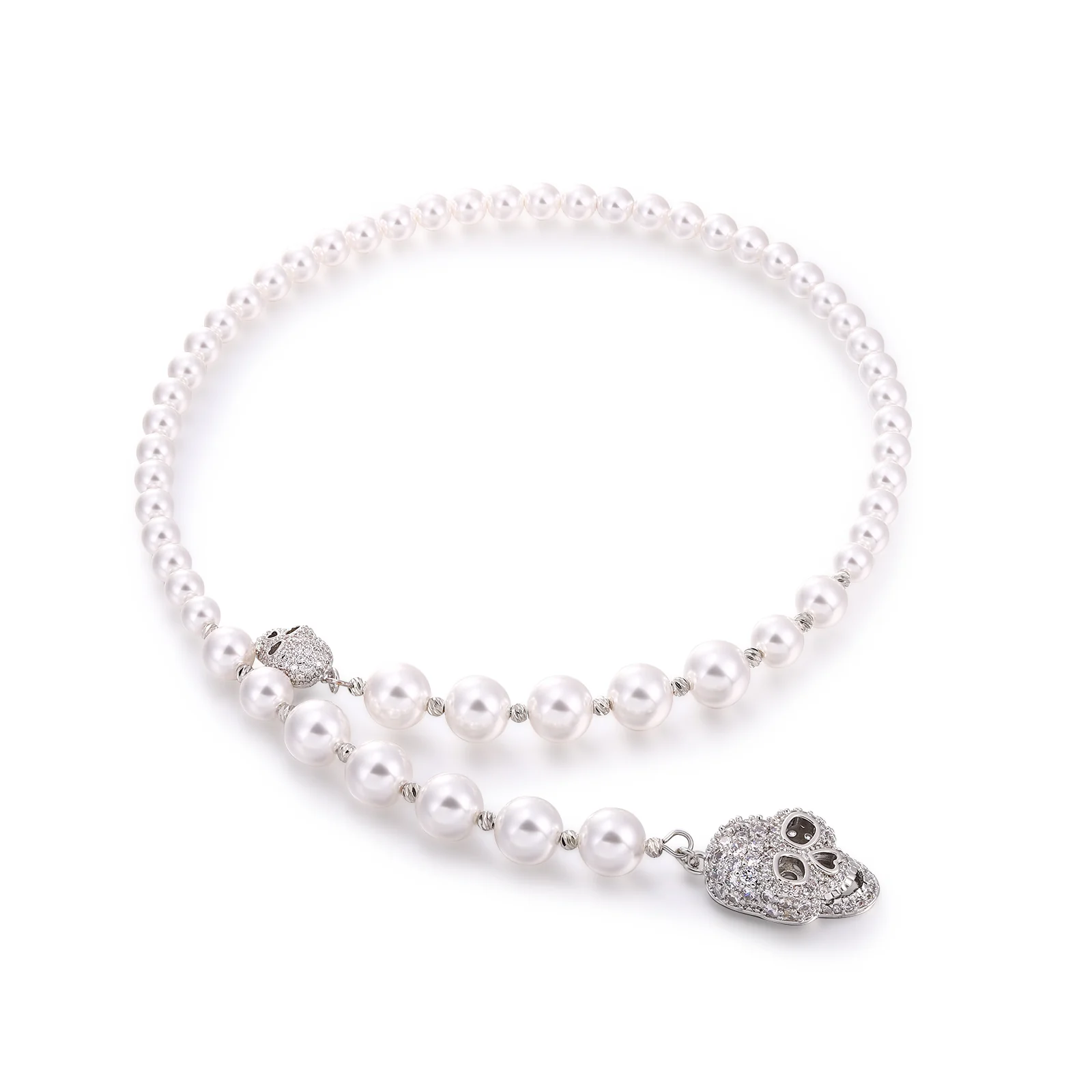 Wraparound Skull Faux Pearl Necklace - Image 4