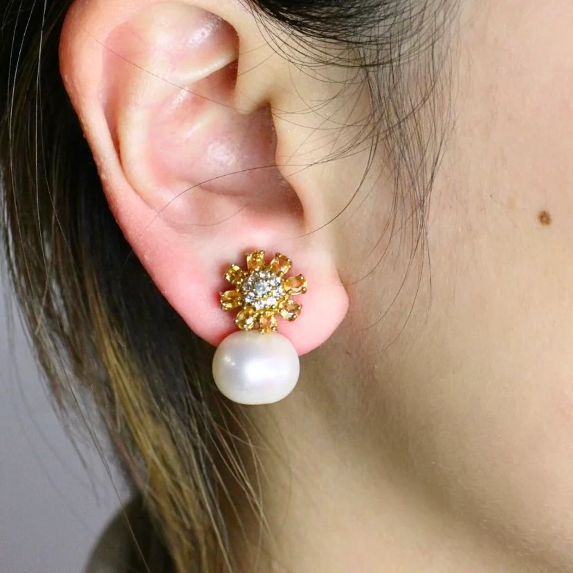 Sapphire Zircon and Pearl Earrings - Image 2
